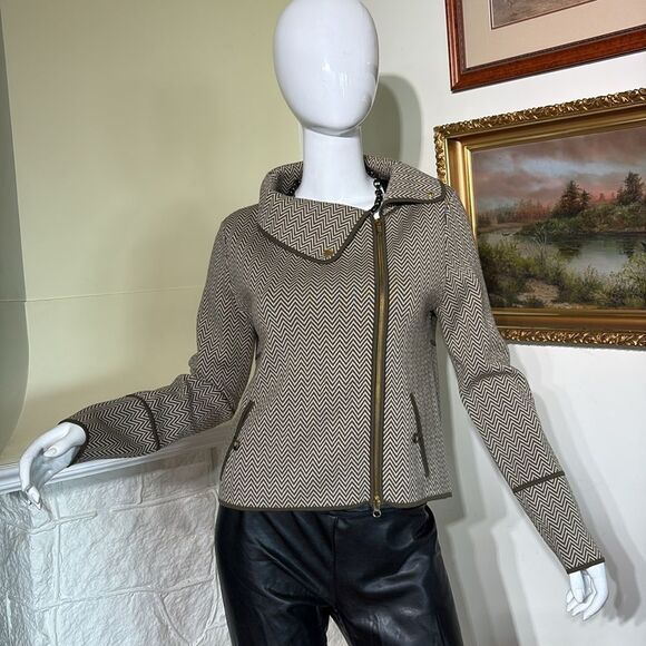 Ports International 100% Merino Wool Herringbone Moto Style Zipped Jacket - Picture 4 of 17